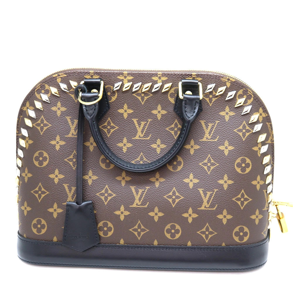 Louis Vuitton Monogram Alma Studs Canvas Black Brown Handbag